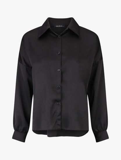 Blouse unie oversize effet satiné - Noir - 1