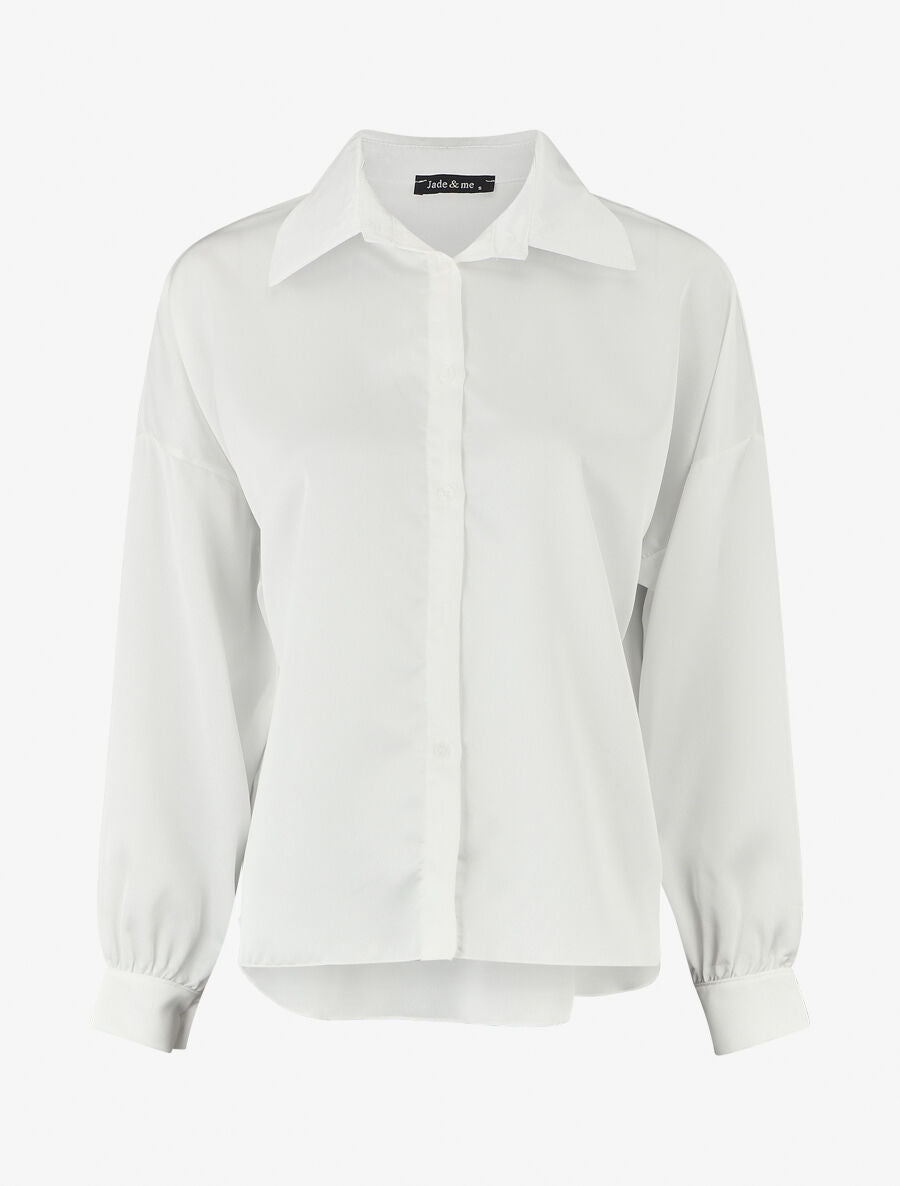 Blouse unie oversize effet satiné - Blanc - 4