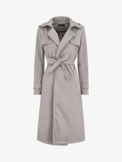 Trench long uni en suédine - Gris - 1