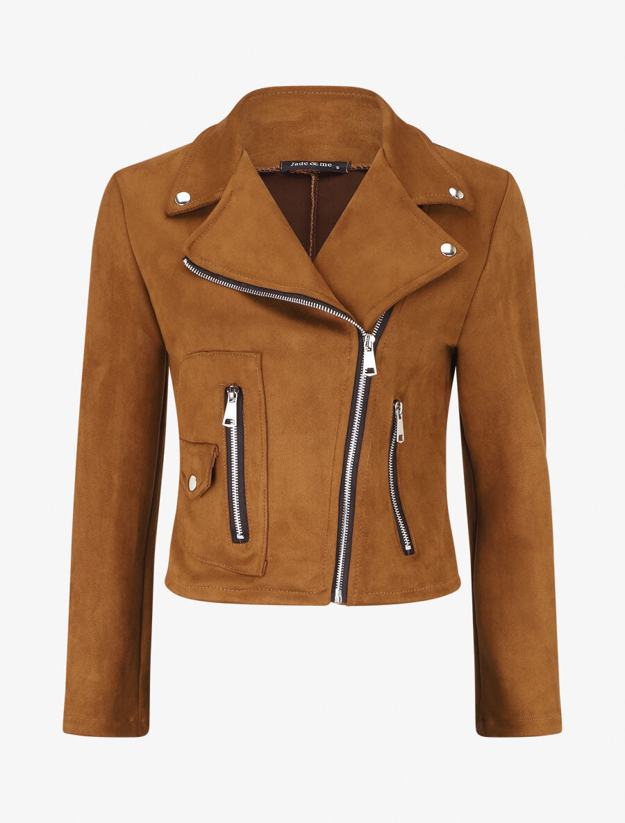 Veste style perfecto en suédine - Marron - 5