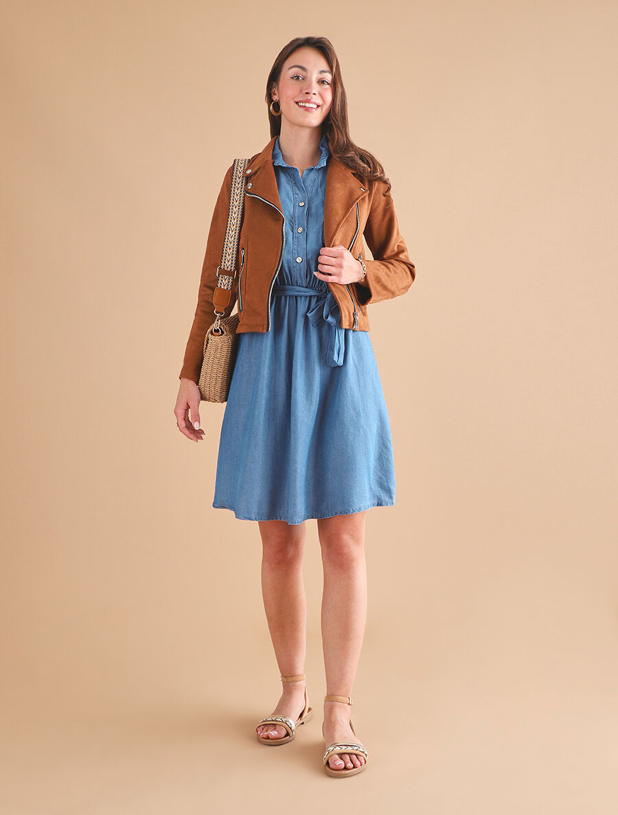 Veste style perfecto en suédine - Marron - 4