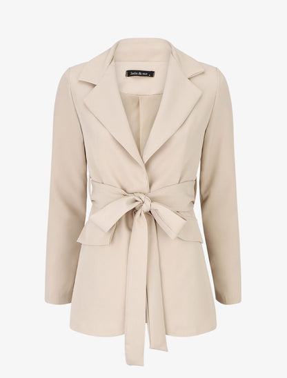 Blazer oversize ceinturé - Beige - 1