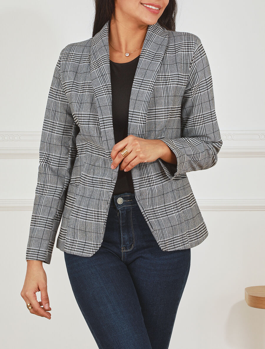 Blazer droit à imprimé prince de galles - Noir - 4