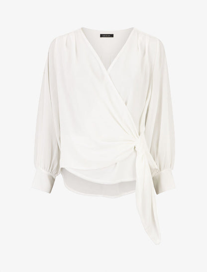 Blouse en voile style portefeuille - Blanc - 5