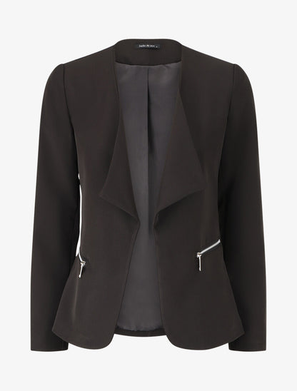 Blazer uni à poches zippées - Noir - 1
