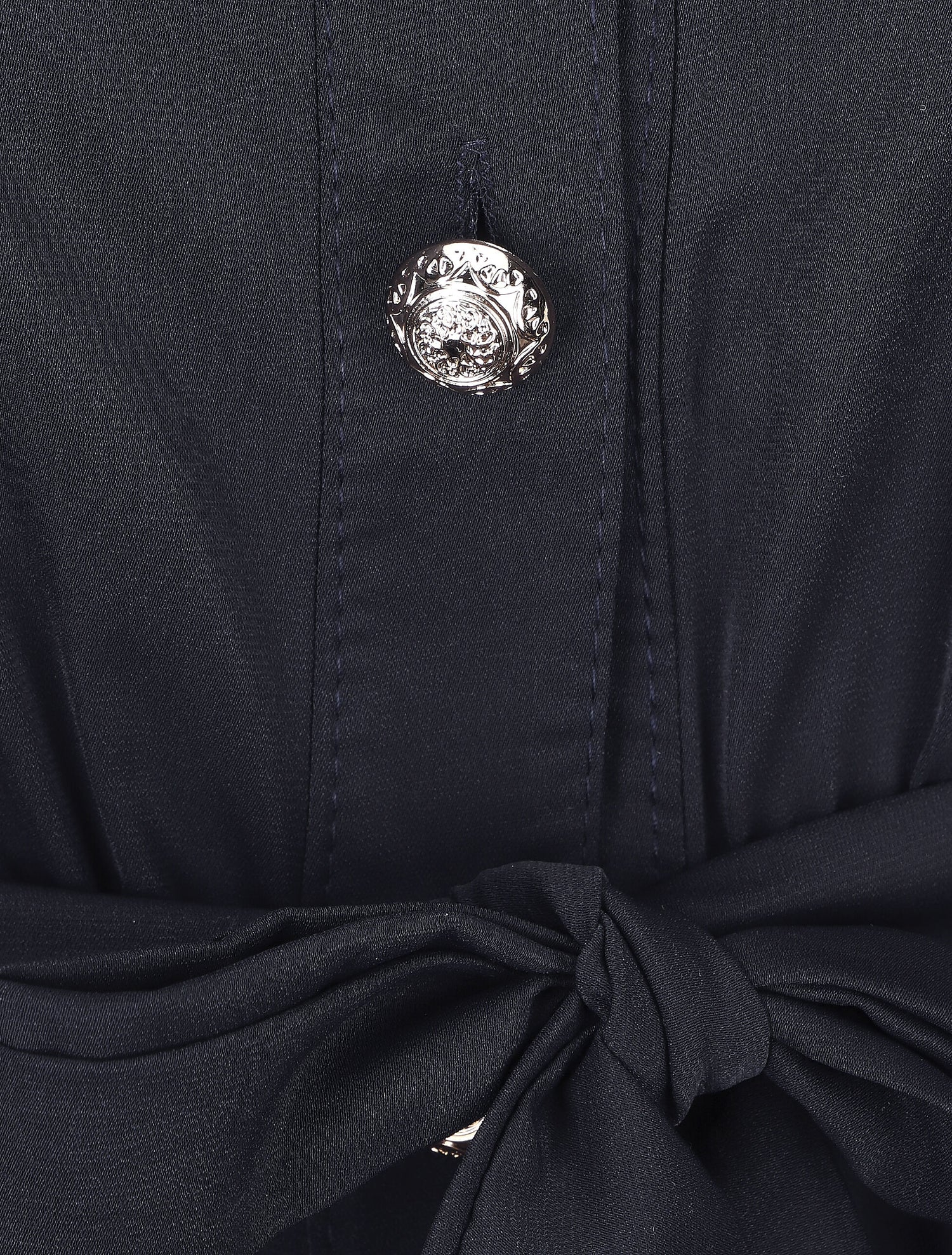 Robe chemise unie à taille élastiquée - Marine - 3