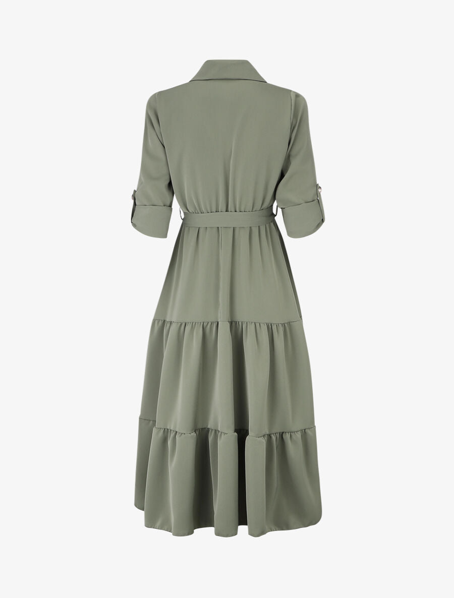 Robe longue à manches longues retroussables - Kaki - 2