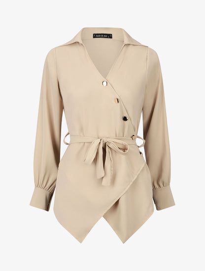 Blouse cache-coeur à base asymétrique - Beige - 4