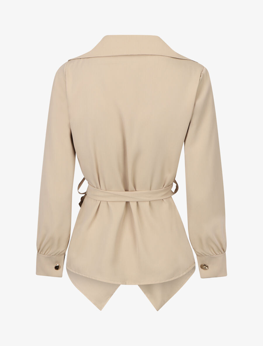 Blouse cache-coeur à base asymétrique - Beige - 2