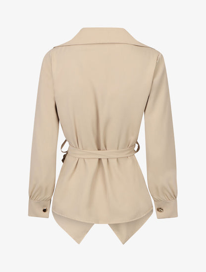Blouse cache-coeur à base asymétrique - Beige - 2