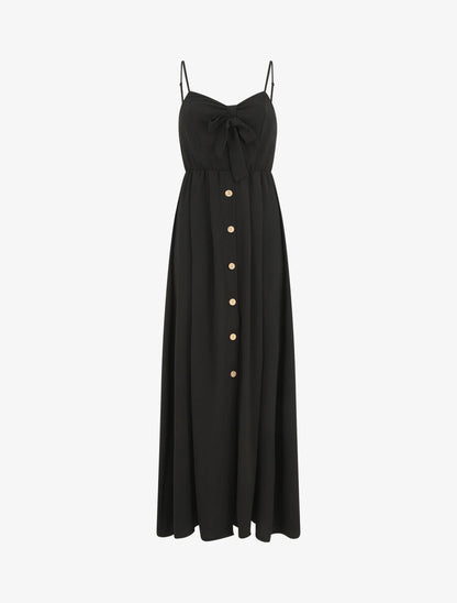 Robe longue unie boutonnée - Noir - 1