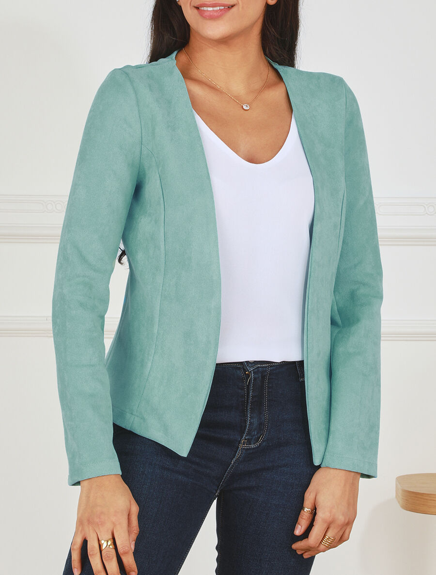 Blazer uni en suédine - Turquoise - 4