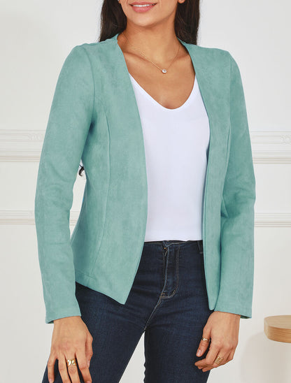 Blazer uni en suédine - Turquoise - 4