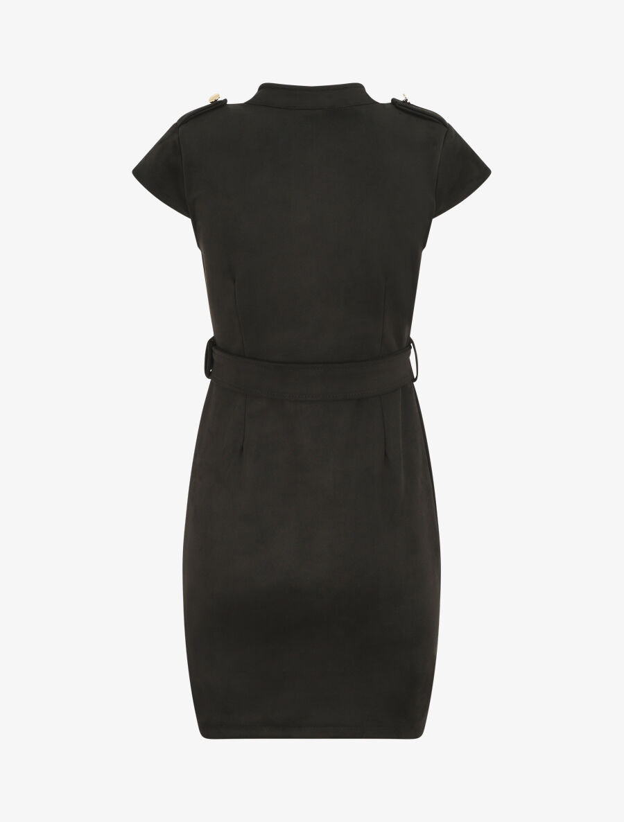 Robe courte ceinturée en suédine - Noir - 2