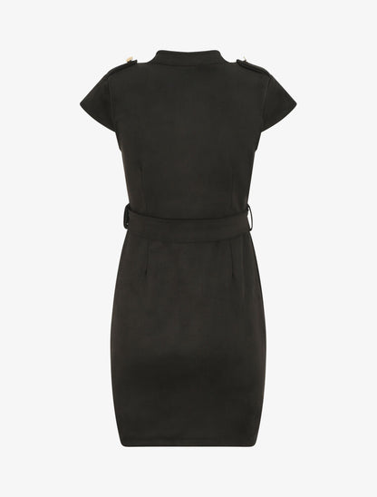 Robe courte ceinturée en suédine - Noir - 2
