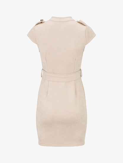 Robe courte ceinturée en suédine - Beige - 2