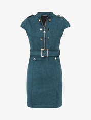 Robe courte ceinturée en suédine - Bleu canard - 1