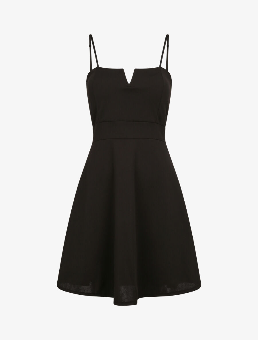 Robe courte coupe patineuse à buste fendu - Noir - 2