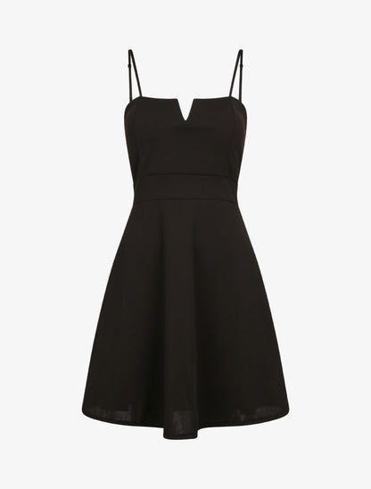 Robe courte coupe patineuse à buste fendu - Noir - 2