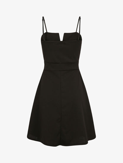 Robe courte coupe patineuse à buste fendu - Noir - 3