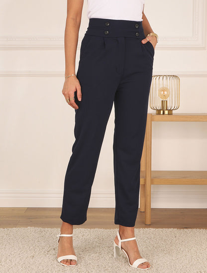 Pantalon fluide uni - Marine - 3