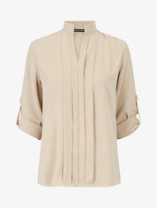 Blouse unie à manches retroussables - Beige - 5