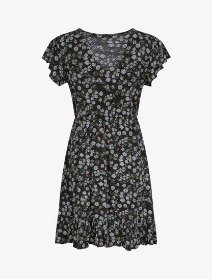 Robe courte coupe patineuse à imprimé fleuri - Noir - 2