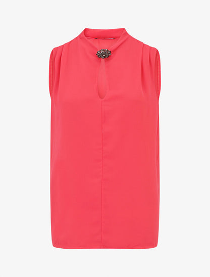 Blouse unie en voile à détail bijoux - Fushia - 1