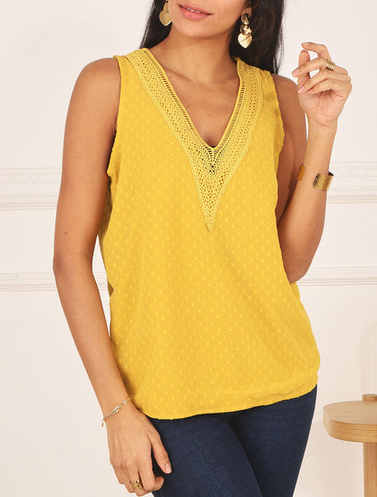 Top uni en voile texturé - Jaune - 4
