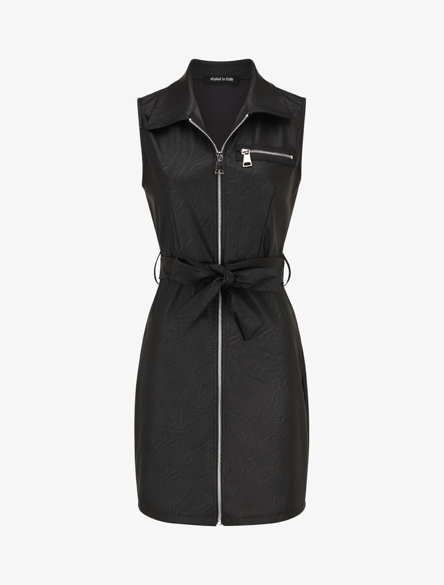 Robe mi-longue en simili - Noir - 1