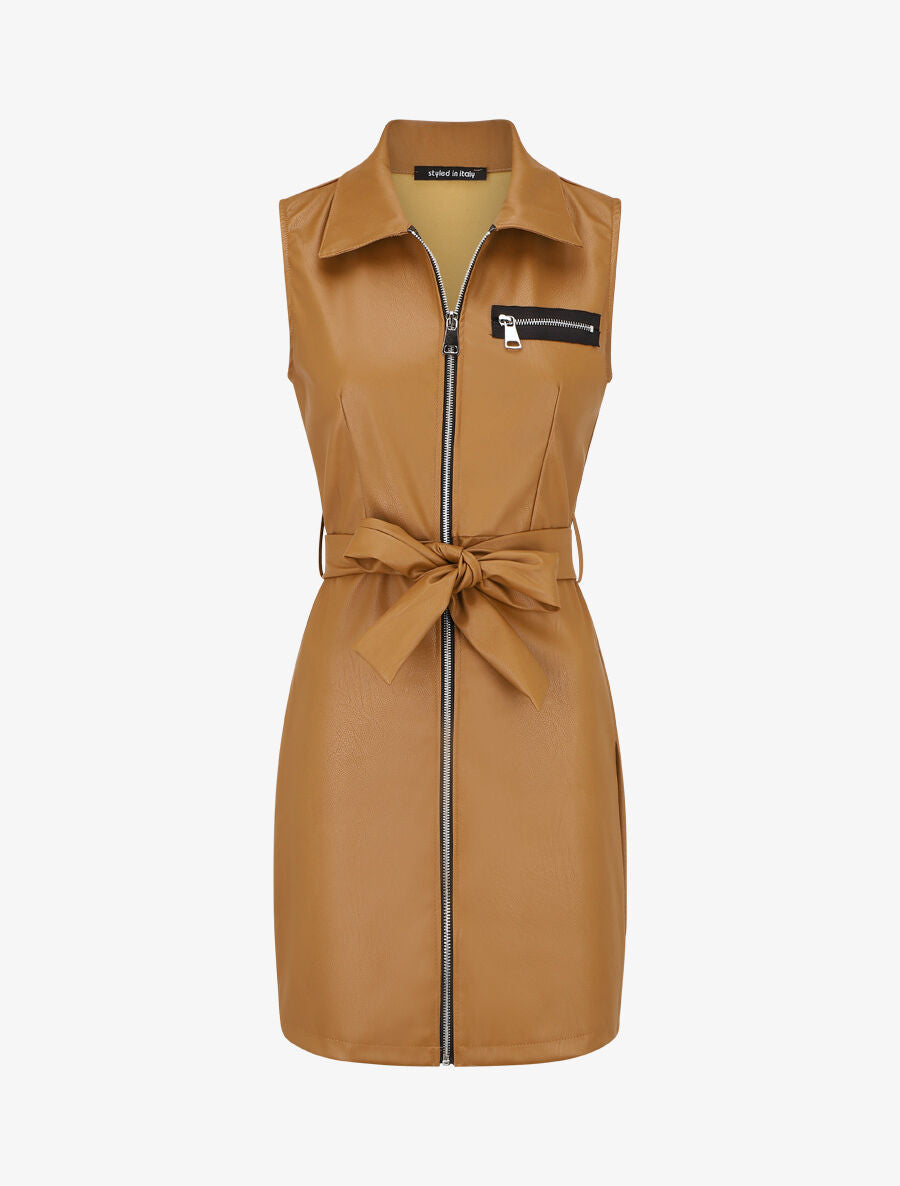 Robe mi-longue en simili - Camel - 4