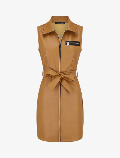 Robe mi-longue en simili - Camel - 4