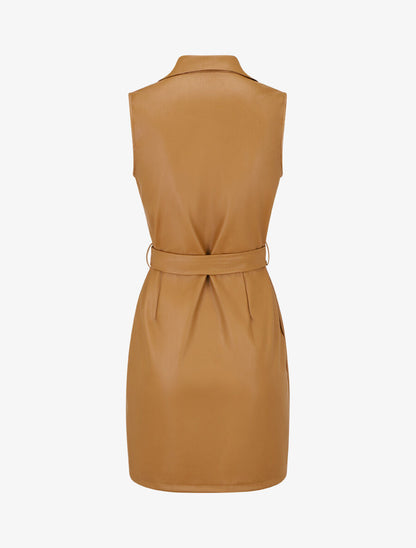 Robe mi-longue en simili - Camel - 2