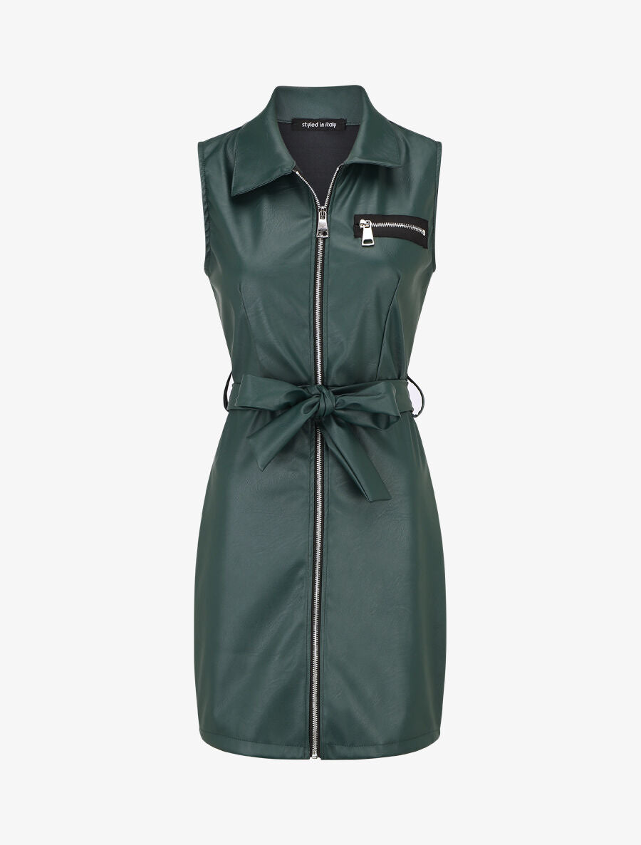 Robe mi-longue en simili - Vert sapin - 1