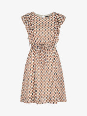 Robe élastiquée à manches volantées - Crème - 1