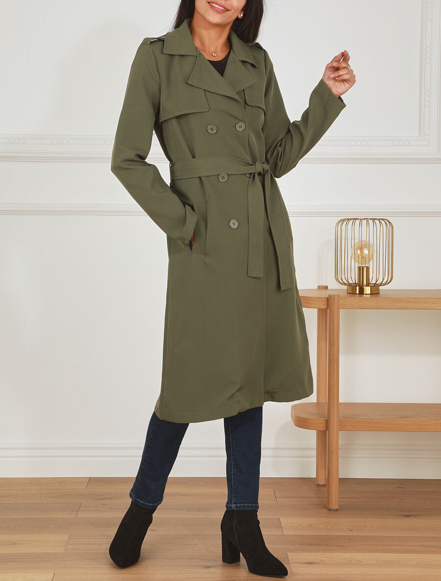 Trench long ceinturé - Kaki - 4