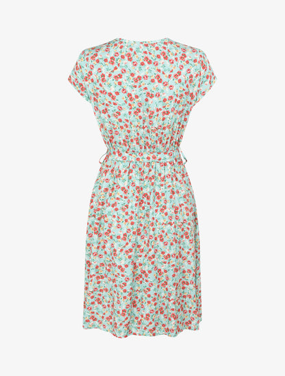 Robe fleurie à col cache-coeur - Bleu ciel - 2