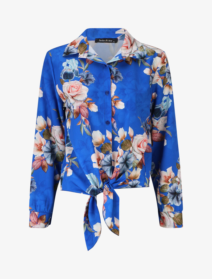 Blouse à nouer imprimé fleuri - Bleu roi - 5