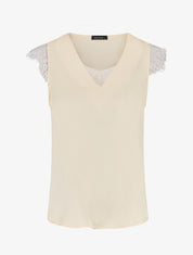 Top à col V en dentelle - Beige - 1