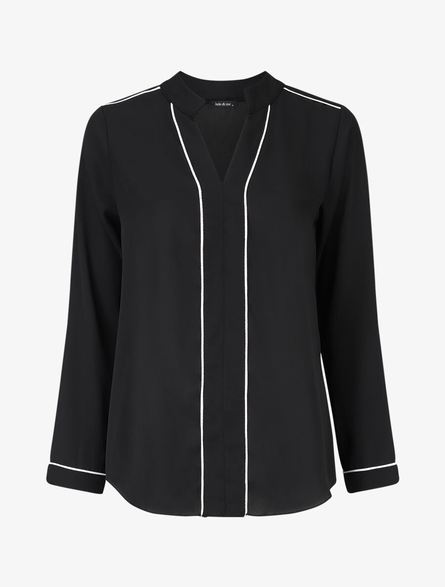 Blouse en voile à col V - Noir - 1