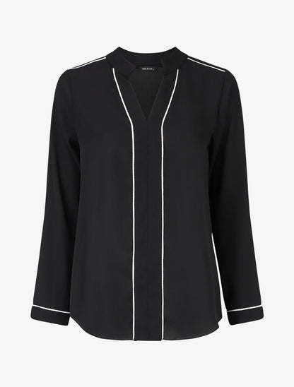 Blouse en voile à col V - Noir - 1