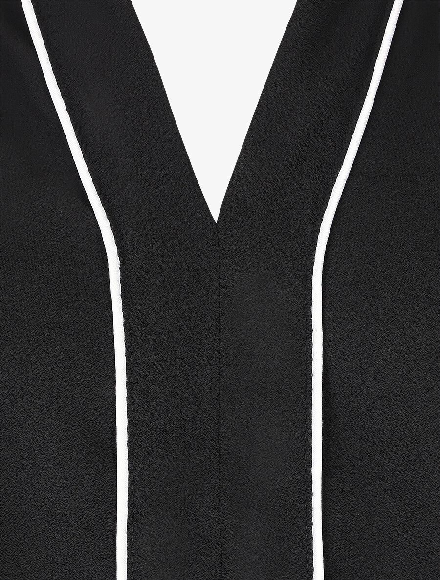 Blouse en voile à col V - Noir - 3