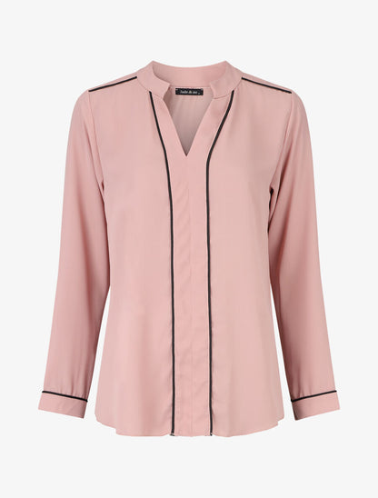 Blouse en voile à col V - Rose - 1