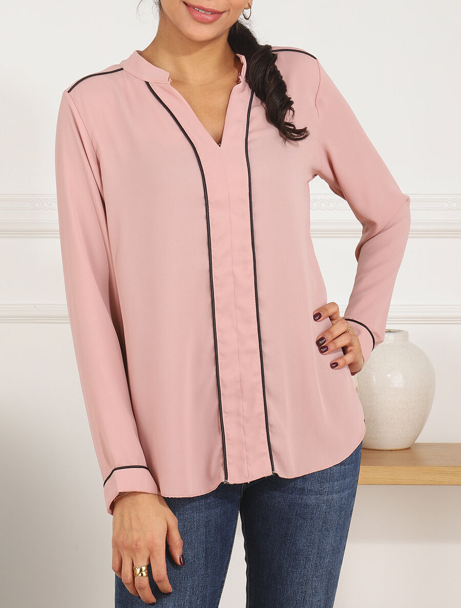 Blouse en voile à col V - Rose - 4