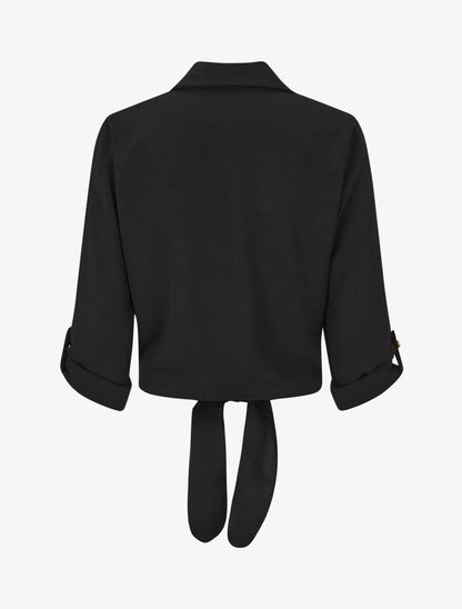 Blouse à nouer et manches retroussables - Noir - 2