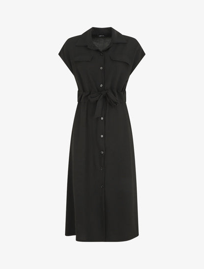 Robe longue style chemise à manches longues - Noir - 1