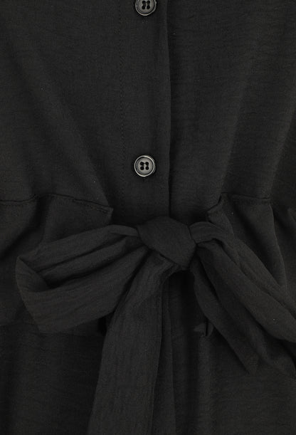 Robe longue style chemise à manches longues - Noir - 3
