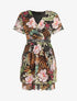 Robe évasée manches courtes imprimé fleurs tropicales - Noir - 4