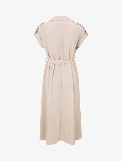 Robe longue fluide à manches courtes - Beige - 2