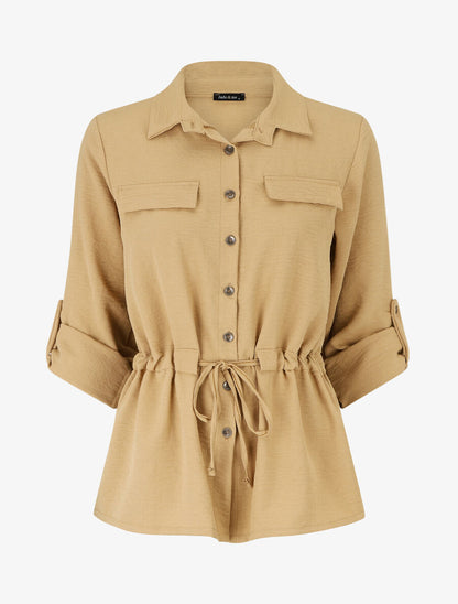 Chemise unie élastiquée - Camel - 5